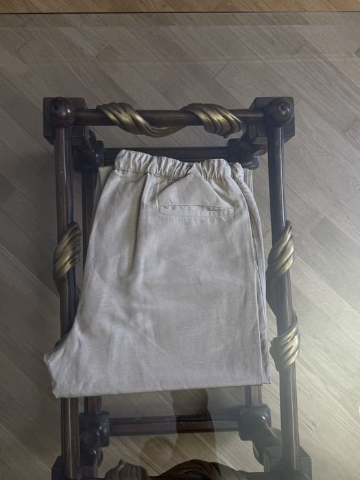 Мужской Brioni Штаны Бежевый Лен 56