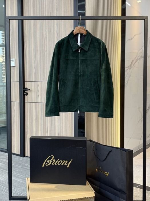 Мужская Brioni Куртка Зелёная Кожа 44