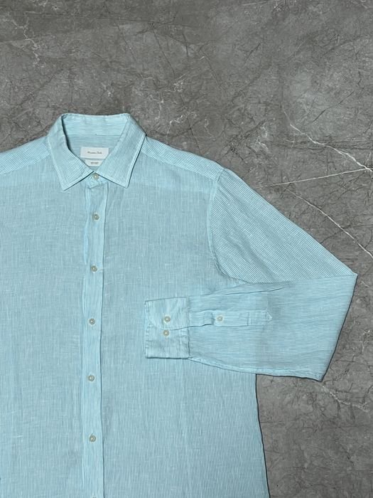 Мужской Massimo Dutti Рубашка Голубая Лён 40