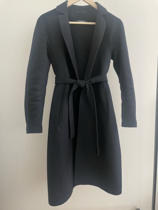 Женское S MaxMara Пальто Чёрное Шерсть 34
