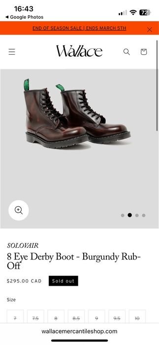 Мужские Solovair Ботинки Бордовый Натуральная кожа