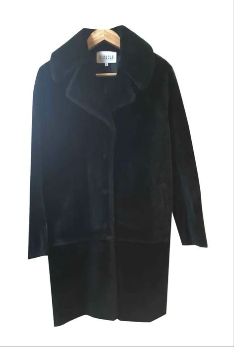 Femme Claudie Pierlot Manteau Noir Peau de Mouton