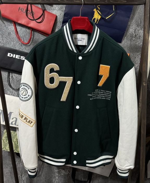 Homme Marc O’Polo Bomber Vert Cuir Laine 40