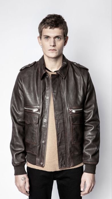 Мужская Zadig & Voltaire Бомбер Коричневая Кожа 40