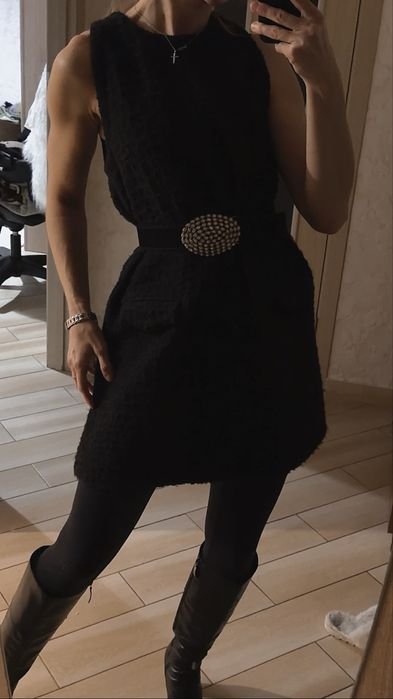 Женское Massimo Dutti Платье Чёрное Шерсть 38