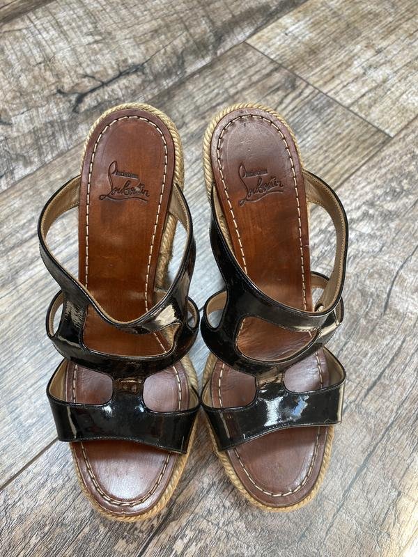 Women Christian Louboutin Sabots Black Leather 37