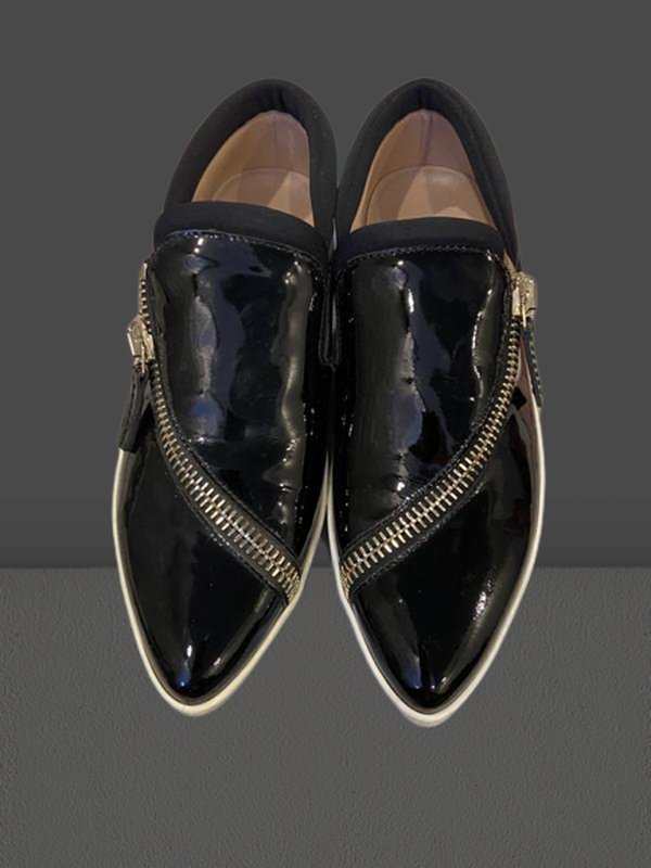 Damen Furla Slipper Schwarz Lackleder 36