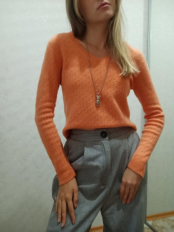Damen Harris Tweed Pullover Orange Kaschmir 36 / S