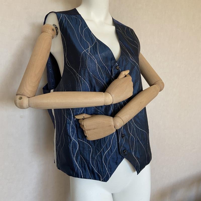 Femme Vitaliano Pancaldi Gilet Bleu Marine Soie 40