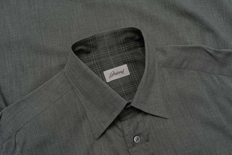 Men Brioni Shirt Grey Cotton 40 /L / 48