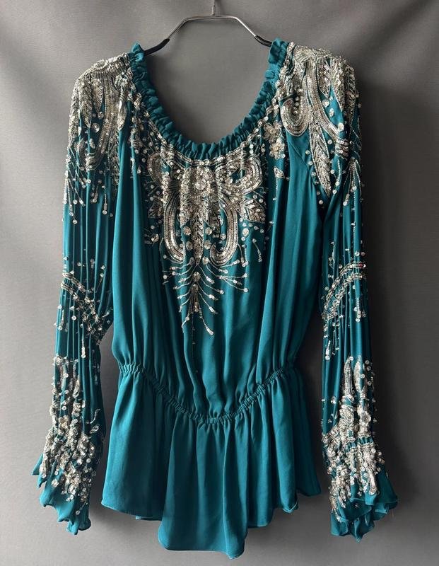 Women Naeem Khan Shirt Turquoise Silk 38 / M / 46
