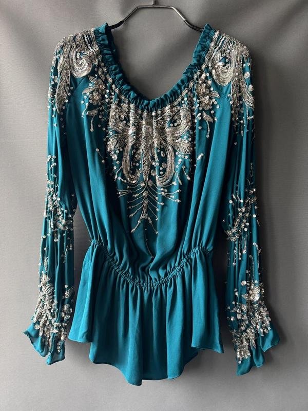 Women Naeem Khan Shirt Turquoise Silk 38 / M / 46