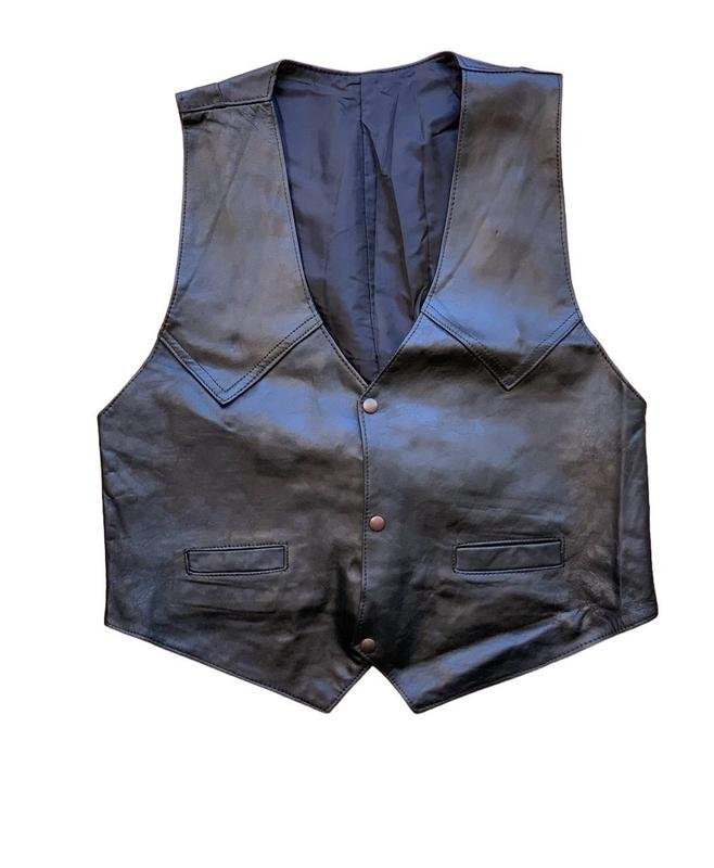 Мужской Кожаный Жилет Чёрный 36 / S / 44