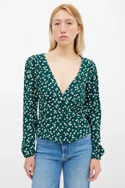 Femme Reformation Chemisier Vert Floral 40 / L /