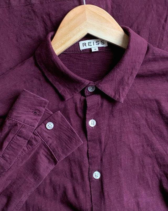 Men Reiss Shirt Burgundy Cotton 34 / XS / 42