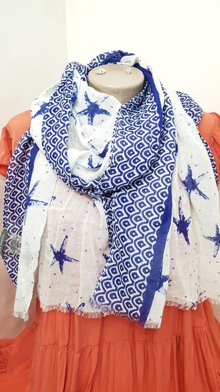 Шарф Laura Ashley Синий Хлопок Лен