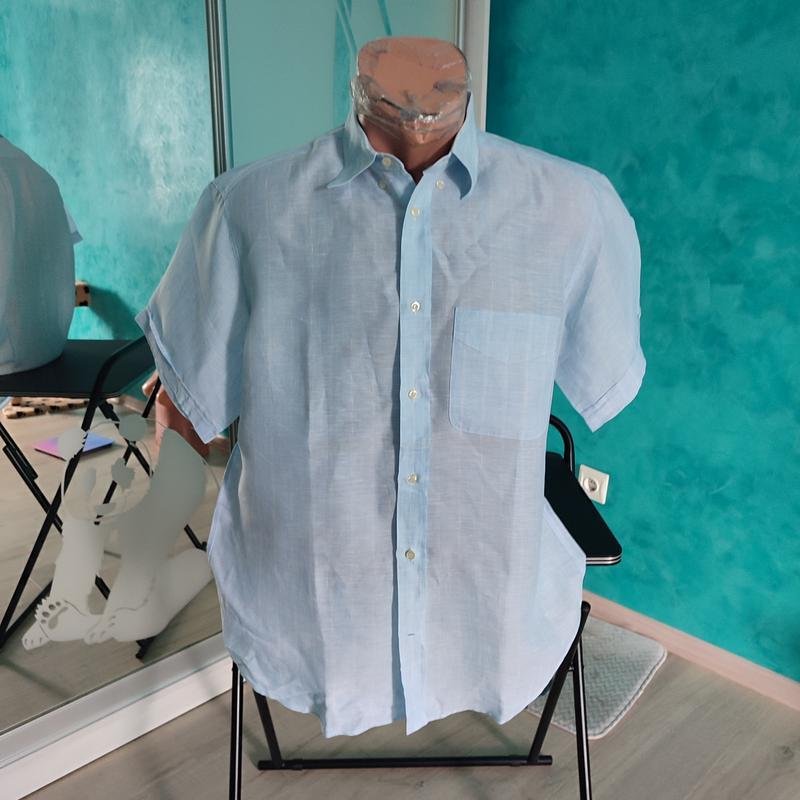 Мужской Cerruti Рубашка Голубой Лен 40 /L / 48