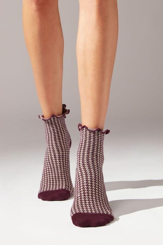 Women Calzedonia Socks Burgundy Cotton One size