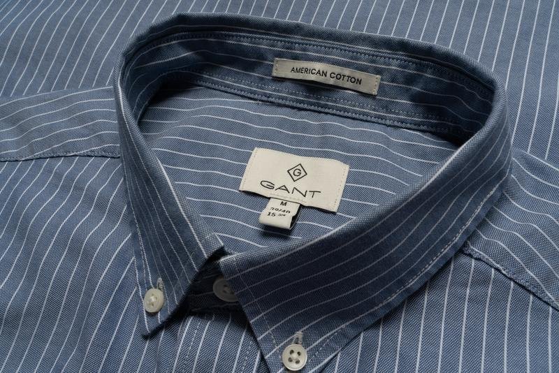 Мужской Gant Рубашка Тёмно-синий Хлопок 38 / M /