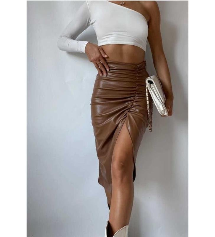 Women Cole Haan Skirt Brown Synthetic Leather 36 /