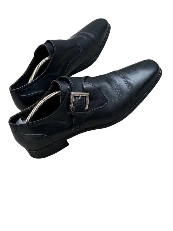 Men Italian Monks Heels Black Leather 44