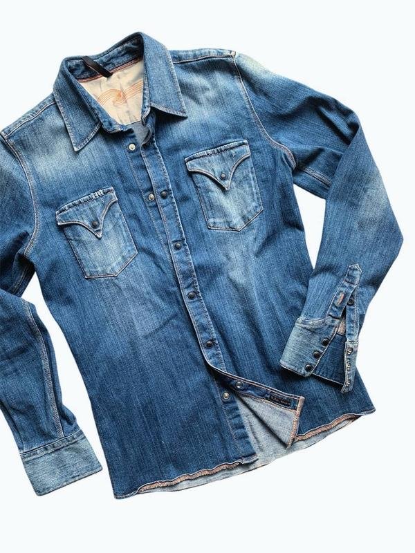 Men Nudie Jeans Shirt Navy Denim 36 / S / 44