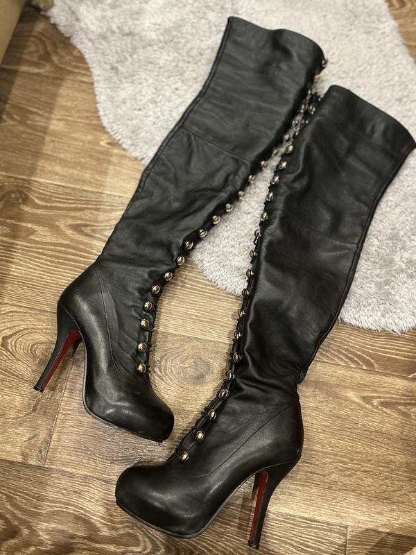 Women Christian Louboutin Boots Black Leather 38