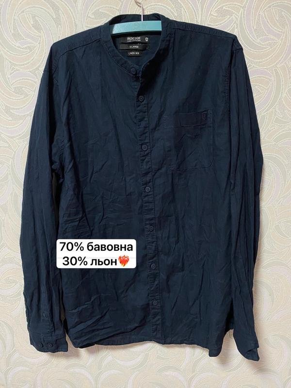 Мужской Incotex Рубашка Тёмно-синий Лен 40 /L / 48