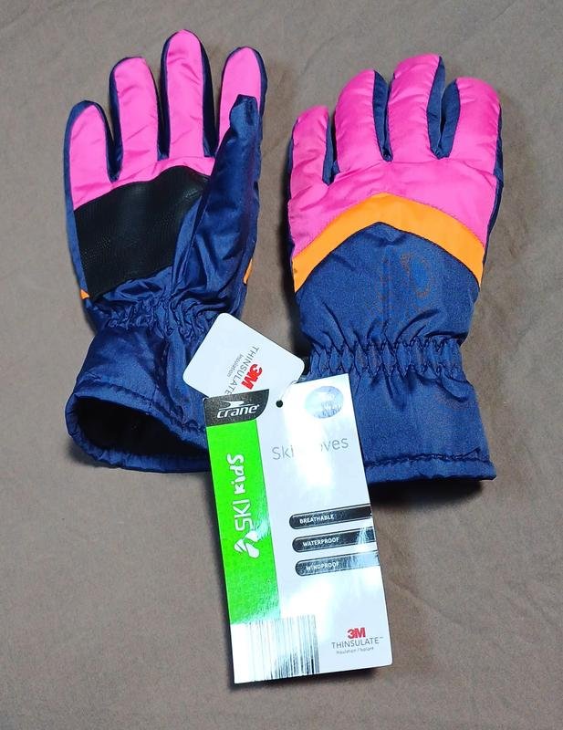 Women Crane Ski Gloves Pink Polyester XS