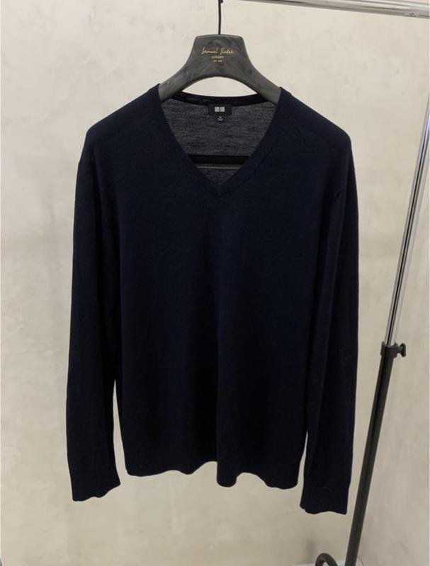 Мужской Uniqlo Светр Тёмно-синий Шерсть 42 / XL /