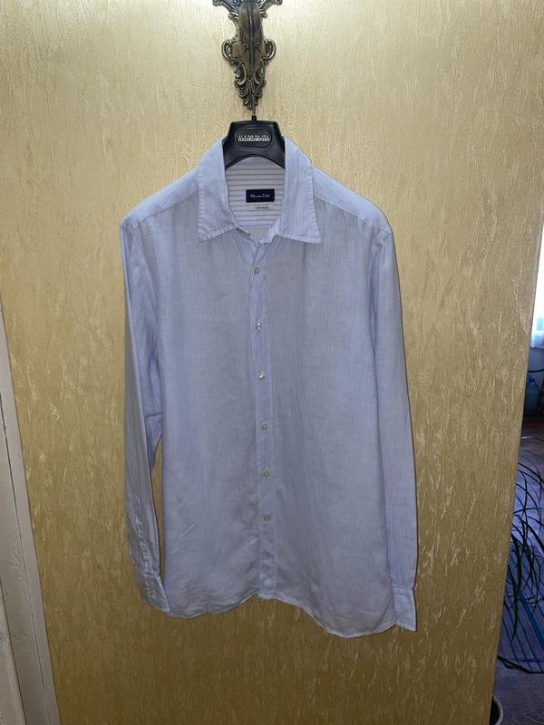 Herren Massimo Dutti Hemd Blau Leinen 42 / XL / 50