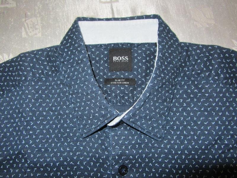 Мужская Hugo Boss Рубашка Тёмно-синий Лен S-M