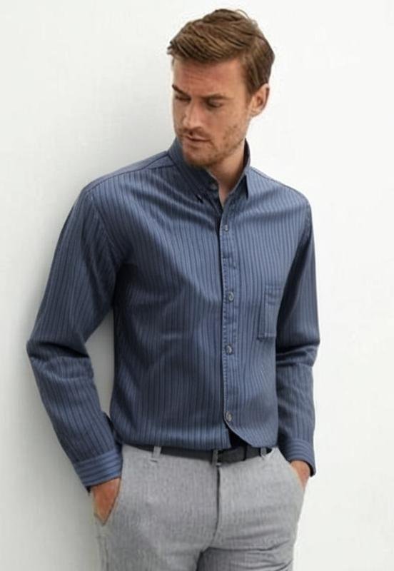 Мужской Eton Рубашка Тёмно-синий Хлопок 38 / M /