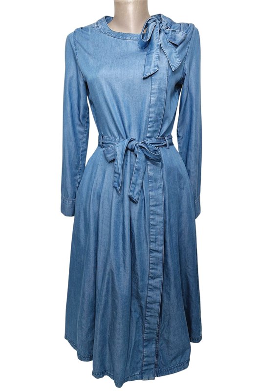 Damen Laura Ashley Kleid Blau Baumwolle 32