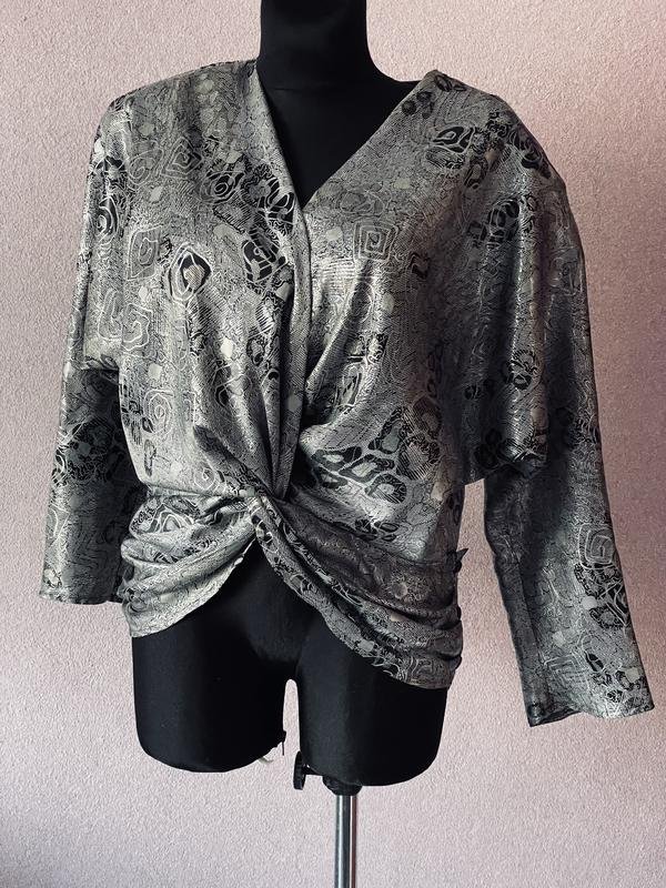 Damen Vintage Bluse Silber Seide 38 / M / 46