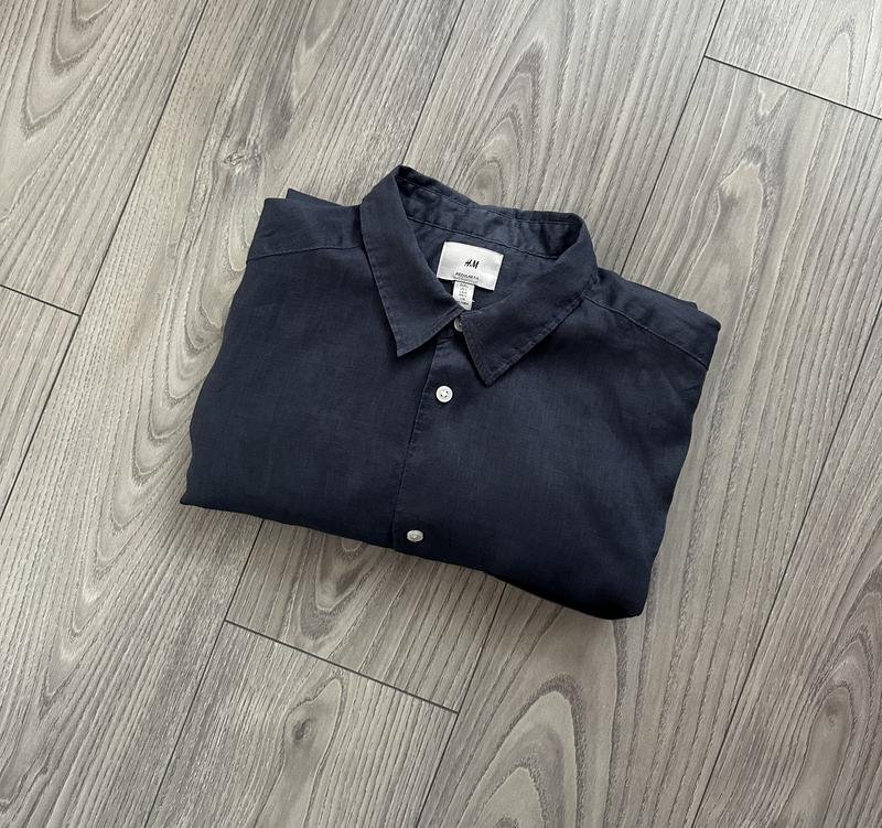 Мужской H&M Рубашка Серый Лен 40 /L / 48