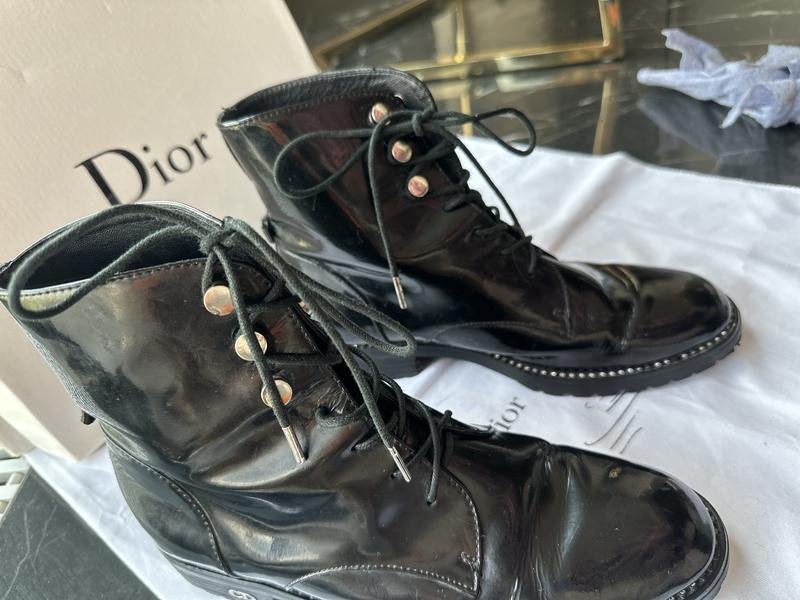 Damen Christian Dior Stiefel Schwarz Leder 38
