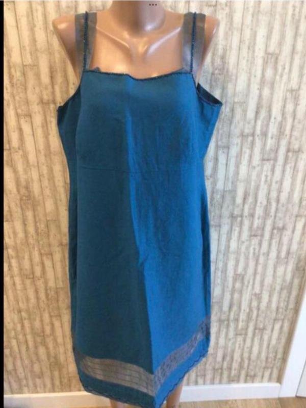Damen Laura Ashley Kleid Marineblau Leinen 44 /