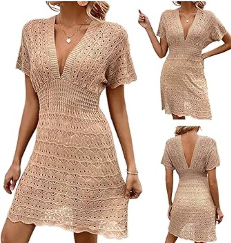 Women DKNY Dress Beige Viscose 36