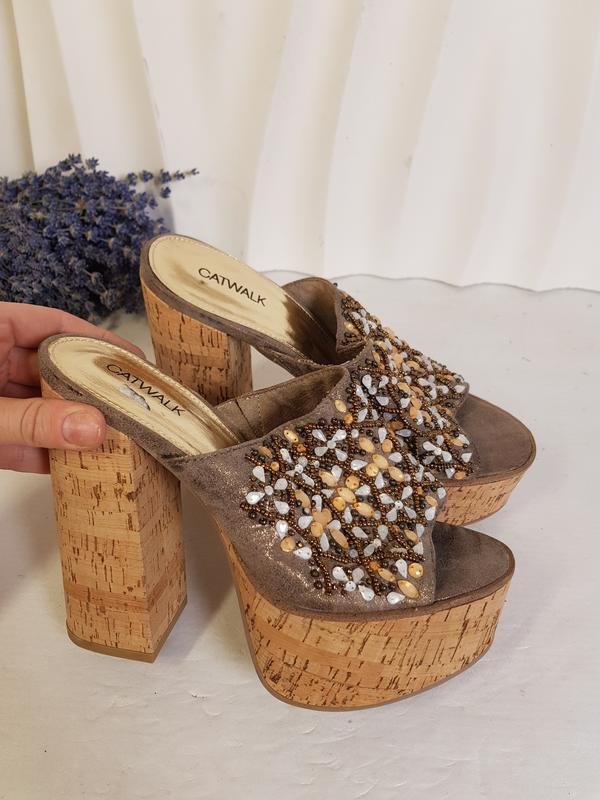 Women Catwalk Heels Brown Textile 38