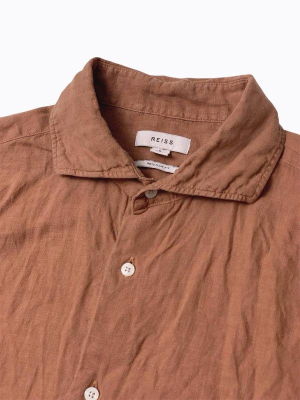 Мужской Reiss Сорочка Коричневая Лен 38 / M / 46