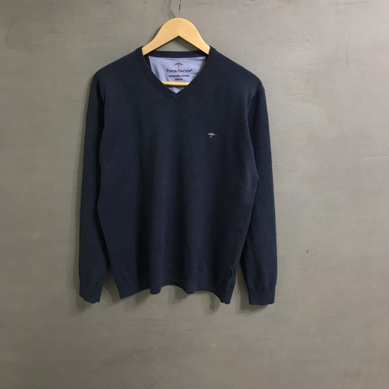 Мужской Fynch-Hatton Пуловер Тёмно-синий Хлопок 42
