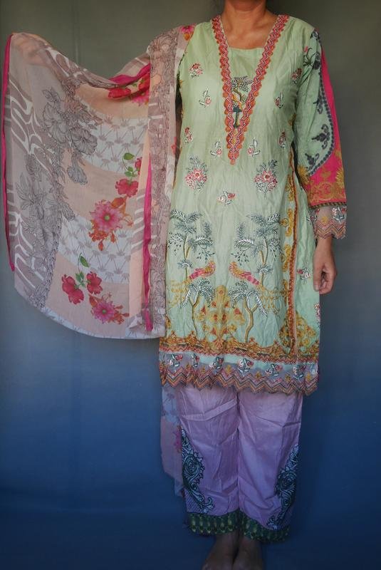 Femme Robe Verte Coton 38 / M / 46