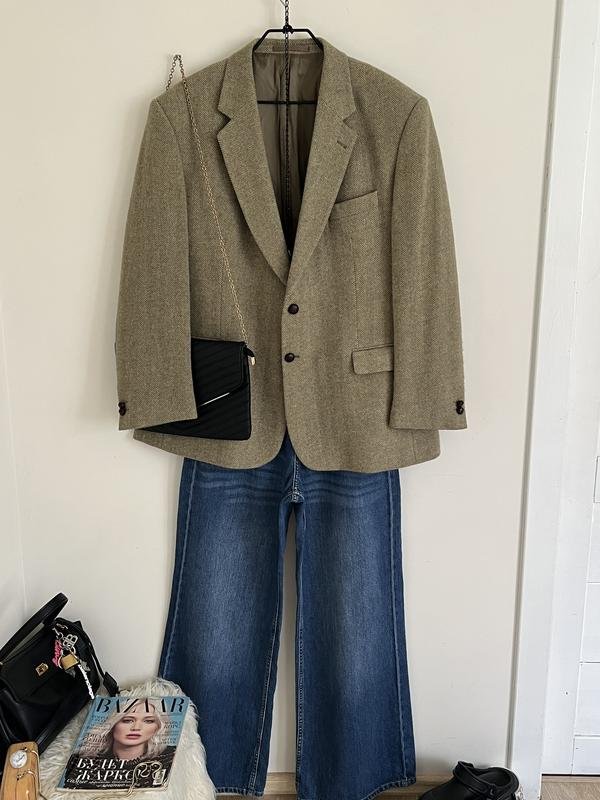 Damen Harris Tweed Sakko Khaki Wolle 42 / XL / 50