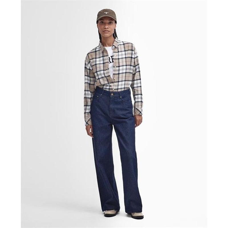 Damen Barbour Hemd Beige Baumwolle 40 / L / 48