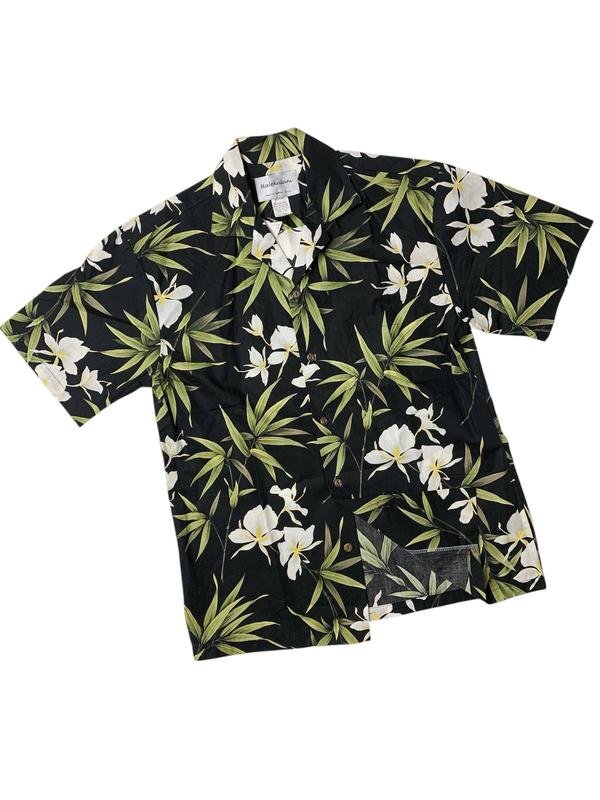 Men Hawaiian Shirt Black Cotton 36 / S / 44