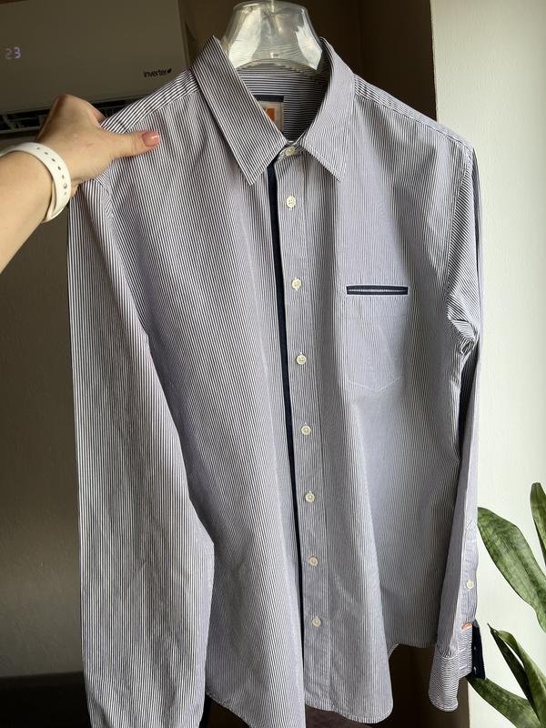 Мужской BOSS Orange Рубашка Тёмно-синий Хлопок 50