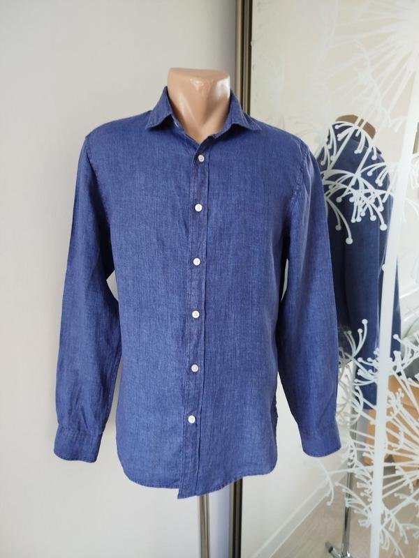 Men Banana Republic Shirt Navy Linen 36 / S / 44