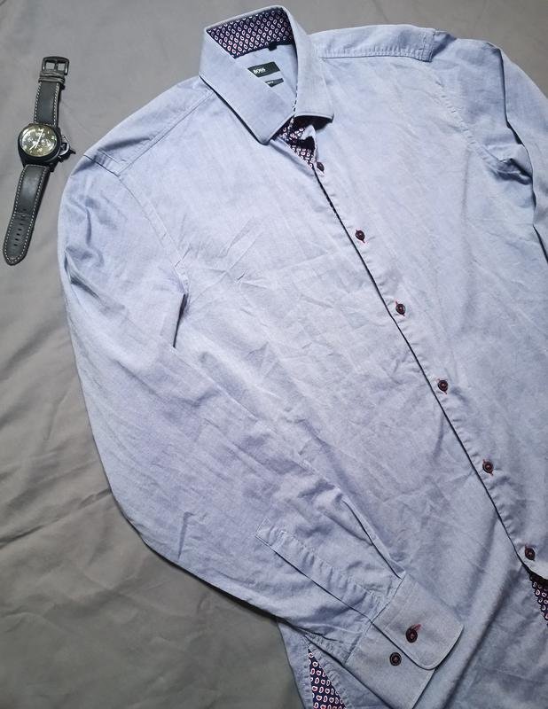 Мужской Hugo Boss Рубашка Серебристый 38 / M / 46