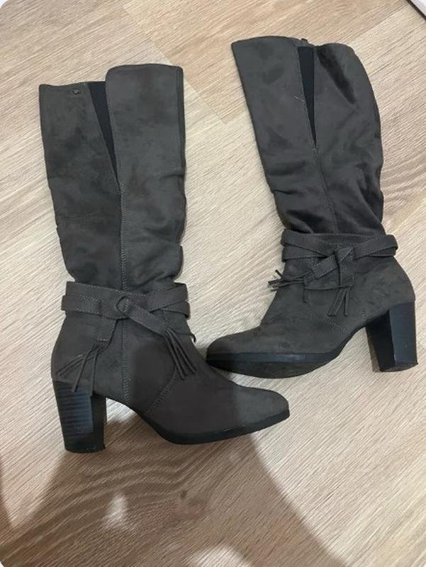 Женские Tom Tailor Сапоги Серый Замшевый 38